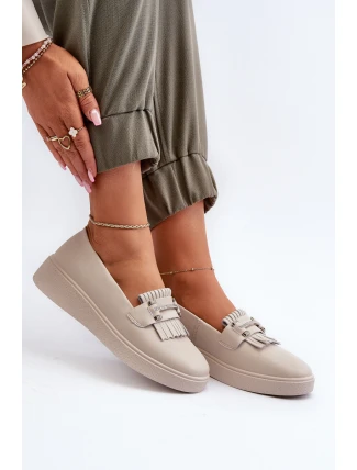 Lehké Dámské Mokasíny Kožené Na Platformě Beige LR590 S.Barski