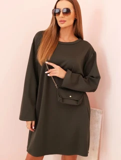 Dámská viskózová sukýnka Plus Size s kabelkou na řetízku khaki