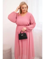 Dámská plisovaná sukně Plus Size z viskózy a s dlouhým rukávem tmavě růžová