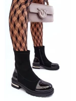 Kůže Klasické Botky Na Plochém Podpatku Černé Shendete