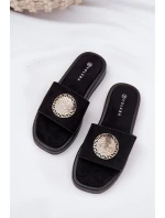 Dámské pantofle se zlatou ozdobou černé Kaliora