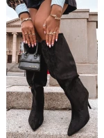 Vklouzávací dámské kozačky na podpatku z eko semiše černé Noretta