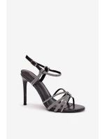 Dámské sandály na podpatku s pásky a cyrkoniemi Tanelle – černé Dámské sandály na podpatku s pásky a cyrkoniemi Tanelle – černé
