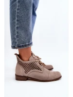 Zazoo 2878 Nízké Dámské Botky se Šněrováním Semišové Bežové