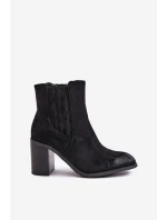 Zateplené dámské boty na podpatku eko semiš černé Gudra