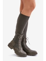 Návratové kozačky se svrškem z punčochy Ciemnozielone Iranel