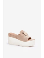Sandály Na Platformě A Klínu S Ozdobou Béžové Tanonea