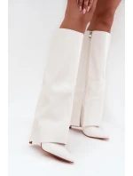 Zateplené kozačky na jehlovém podpatku s ohrnutým svrškem bílé Tamonia Zateplené kozačky na jehlovém podpatku s ohrnutým svrškem bílé Tamonia