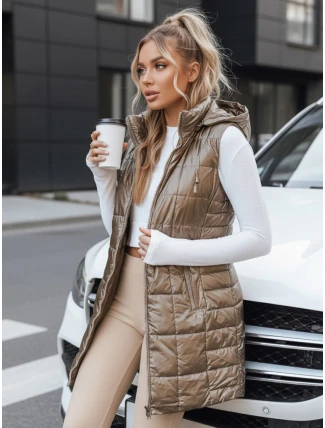 Dámská prošívaná vesta s kapucí ve zlaté barvě FashionStreet TY5258