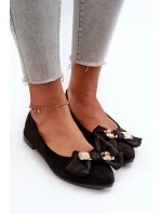 Dámské ekosuede baleríny s mašlí a broží, černé Satris