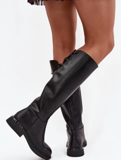 Zateplené dámské kozačky z pravé kůže na nízkém podpatku Vinceza 66822 Černé