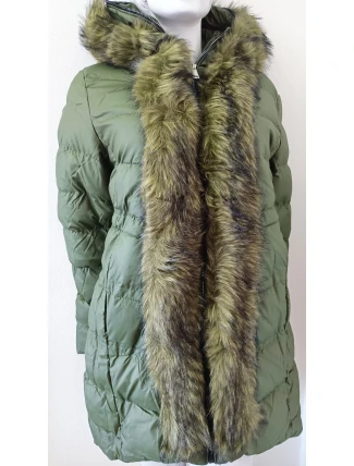 Dámská zimní bunda s kožešinou W749 zelená - Goodlooking