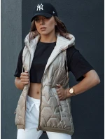Dámská prošívaná vesta s kapucí GLITZY camel FashionStreet TY4444 Dámská prošívaná vesta s kapucí GLITZY camel FashionStreet TY4444