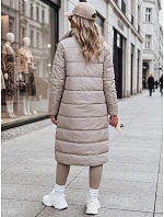 Dlouhý prošívaný dámský kabát v béžové barvě FashionStreet TY5485 Dlouhý prošívaný dámský kabát v béžové barvě FashionStreet TY5485