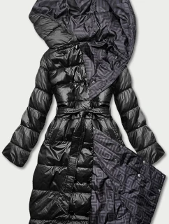 Černá oboustranná dlouhá bunda s kapucí (p22-6638-1)