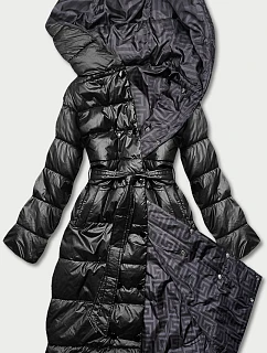 Oboustranná dlouhá bunda s kapucí černá/jahodová (P22-6638-1+1)