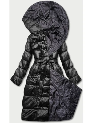 Černá oboustranná dlouhá bunda s kapucí (p22-6638-1) Černá oboustranná dlouhá bunda s kapucí (p22-6638-1)