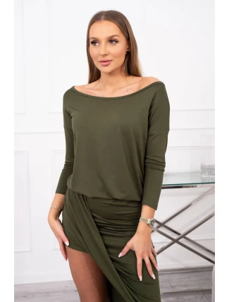 Asymetrické šaty s 3/4 rukávy v khaki barvě