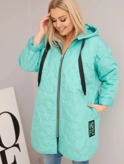 Dámská Plus Size prošívaná bunda s kapucí a nápisem HOPE mátová