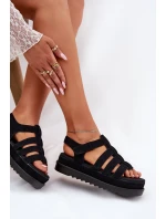 Dámské Sandály Na Platformě Eko Semišové Černé Filisenia