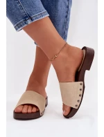 Dámské pantofle s přezkami na plochém podpatku Béžové Amelvessa