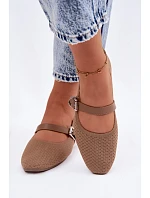 Materiálové baleríny s páskem a přezkou Khaki Jelisa