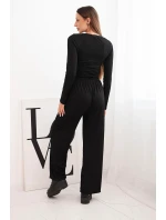 Dámský viskózový komplet s blůzkou a širokými kalhotami černý