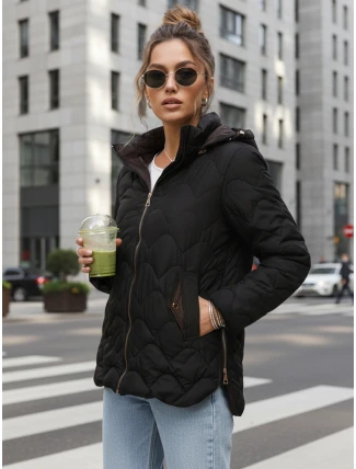 Dámská přechodná prošívaná bunda s odnímatelnou kapucí černá TY5625