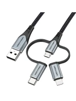 Vention USB-A 3v1 Micro-B USB-C Lightning kabel 1m šedý