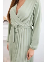 Šaty se svázaným plisovaným lemem světlá khaki