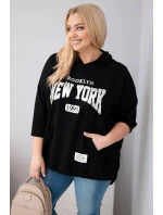 Dámská mikina Plus Size z viskózy s kapucí a klokaní kapsou černá