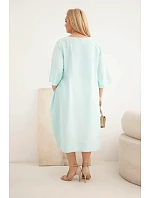 Dámské šaty Plus Size z viskózy s kapsami krátký rukáv mátová