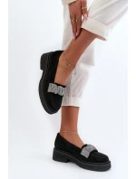 Zazoo 3419 Dámské semišové mokasíny s ozdobným páskem Černé