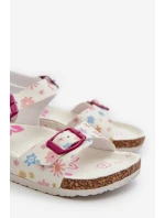 Dětské sandály s květinami a sponami bílé Memoria