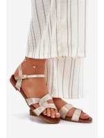 Ploché Lesklé Sandály Dámské S.Barski KV51-022 Zlaté Ploché Lesklé Sandály Dámské S.Barski KV51-022 Zlaté