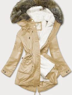 Béžová bunda parka s kapucí a s odepínací podšívkou (7619big)