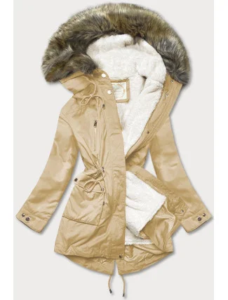 Béžová bunda parka s kapucí a s odepínací podšívkou (7619big)