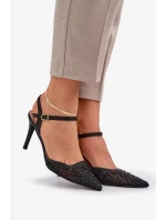 Lodičky na podpatku s otevřenou patou a zdobením Nanadra – černé