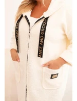 Dámský kabát Plus Size z umělého beránka s kapucí a kapsami ecru