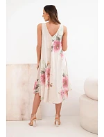 Dámské bavlněné oversize šaty s výstřihem do V a květinovým potiskem béžová