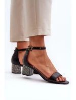 Dámské sandály z eko kůže na zdobeném podpatku černé Wiatalia