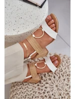 Sandály Na Sloupkovém Podpatku Bílovo-Bežové Afleeria