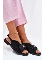 Dámské Sandály S Mašlí Na Plochém Podpatku S.Barski KV51-014 Černé