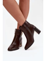 Dámské kotníkové boty na sloupku Galinne s páskem a zlatým detailem – čokoládová