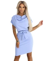 240-6 ROXI šaty s asymetrickou sukní a páskem - MODRÉ