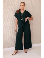 Komplet s náhrdelníkem halenka + kalhoty tmavě zelená Komplet s náhrdelníkem halenka + kalhoty tmavě zelená