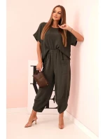 Komplet z viskózy halenka + kalhoty khaki