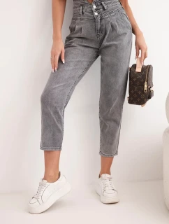 Dámské džíny paperbag s dvojitým zapínáním M.sara grafitové