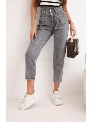 Dámské džíny paperbag s dvojitým zapínáním M.sara grafitové