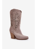 Vyřezávané Kozačky Do Poloviny Lýtka Na Podpatku Semišové Lewski 3609 Kávový Krém